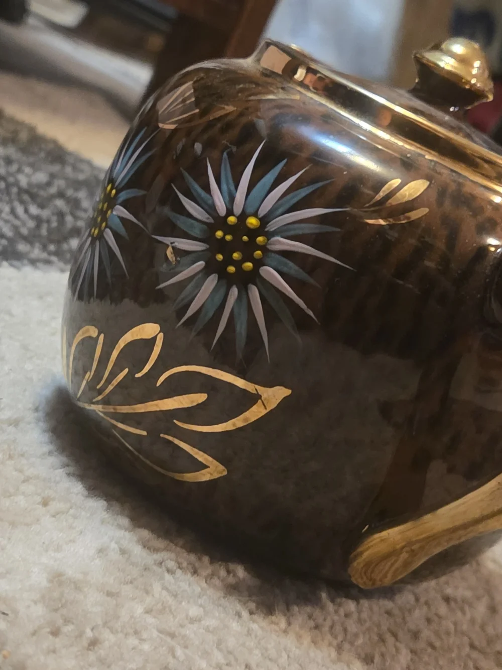 Vintage Sadler England Teapot Brown Gold Floral S498